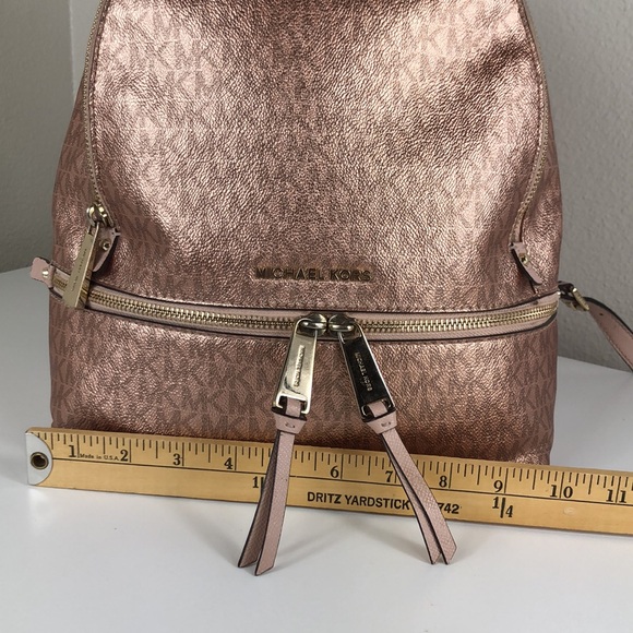 Michael Kors Backpack Women’s Bags Rose Gold MK Logo Print Foil Shimmer - Picture 10 of 17